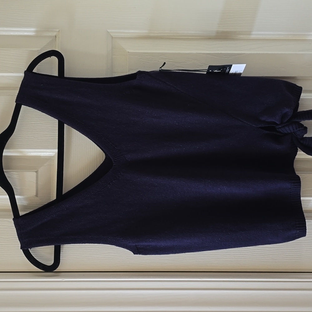 SIMPLY VERA VERAWANG BRAND WOMENS NAVY BLUE KNOTTED SWEATER TANK TOP SIZE XS